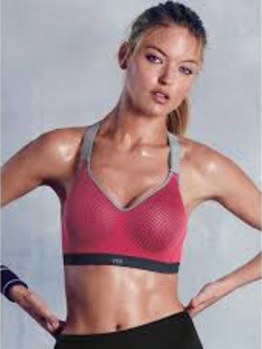VSX Sport Sports Bra 32D Red Gray Racerback Zip Front